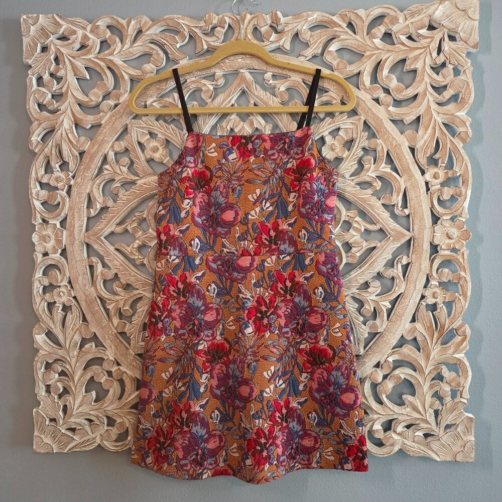 Urban Outfitters Red Tan Floral Jacquard Mini Dress Size Medium